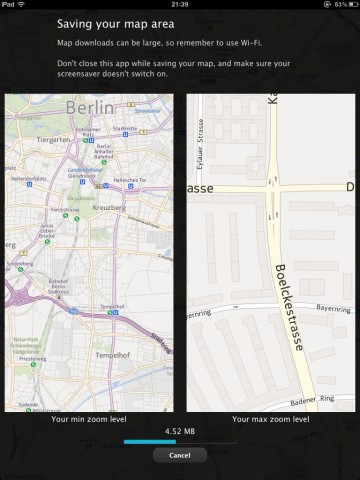 Offline-Kartendownload - Nokia Here Maps auf dem iPad (Screenshot: Golem.de)